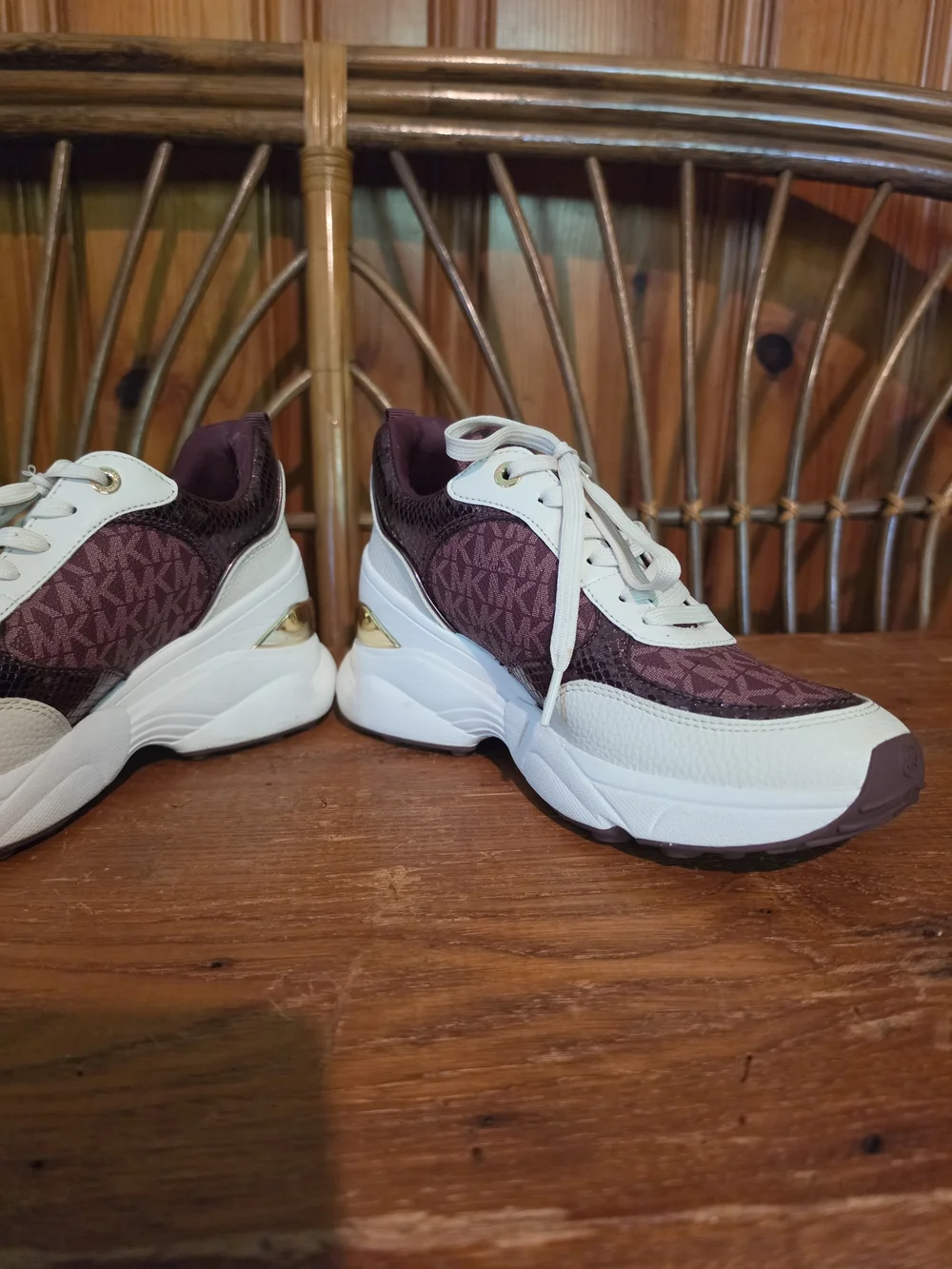 Michael Kors MK Logo Burgundy & White Sneakers